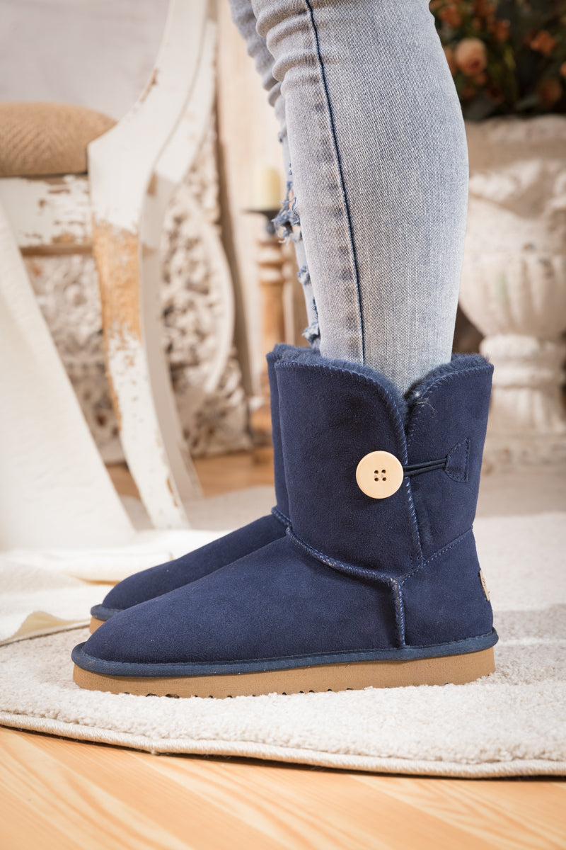 SMAIBULUN Ugg | Faux Fur-Lined Classic Side Button Ugg Boot - Navy