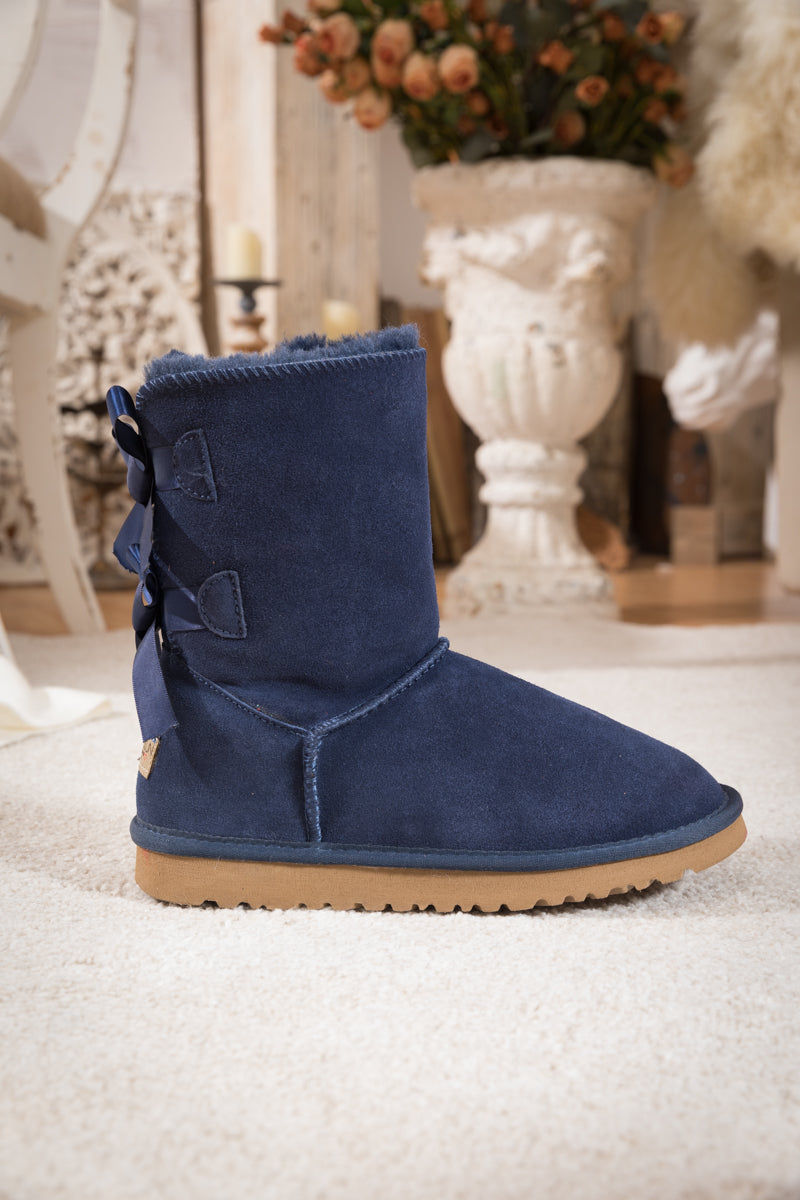 SMAIBULUN Ugg | DOUBLE RIBBON BOW SUEDE BOOT - Navy