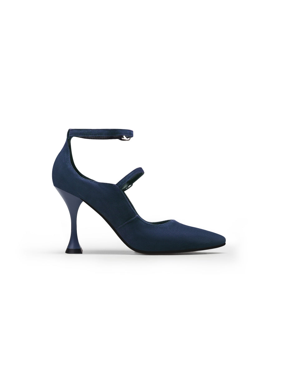 JadyRose | Scalloped Edges-Curve Shaped Leather Ankle Strap - Navy