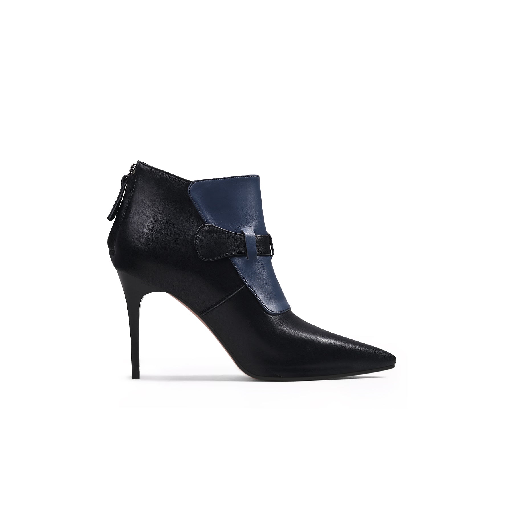 JADY ROSE | NAVY BLACK LEATHER STILETTO BOOTIE - NAVY