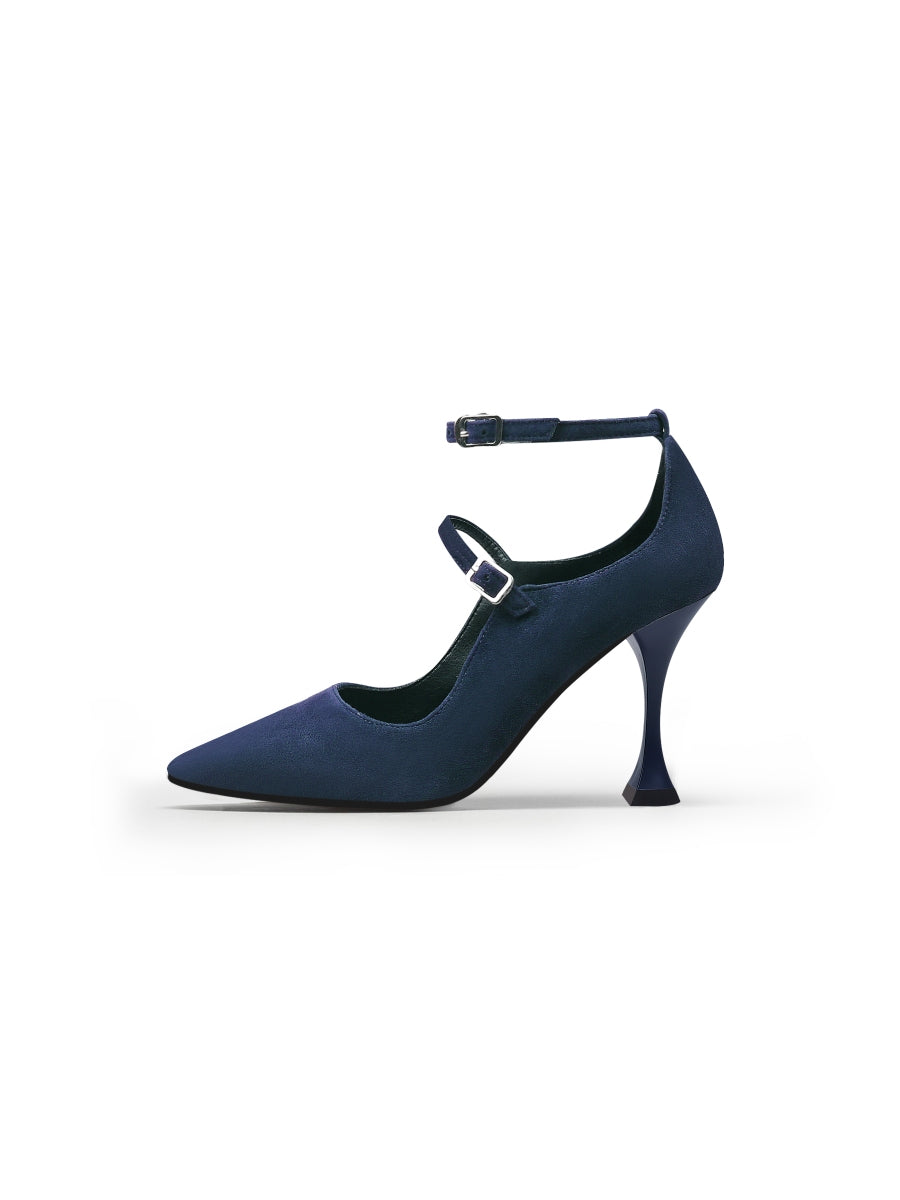 JadyRose | Scalloped Edges-Curve Shaped Leather Ankle Strap - Navy