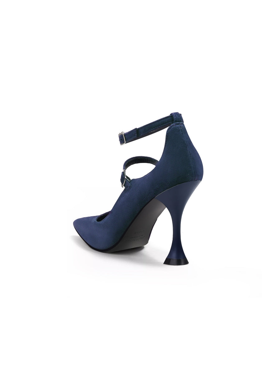 JadyRose | Scalloped Edges-Curve Shaped Leather Ankle Strap - Navy