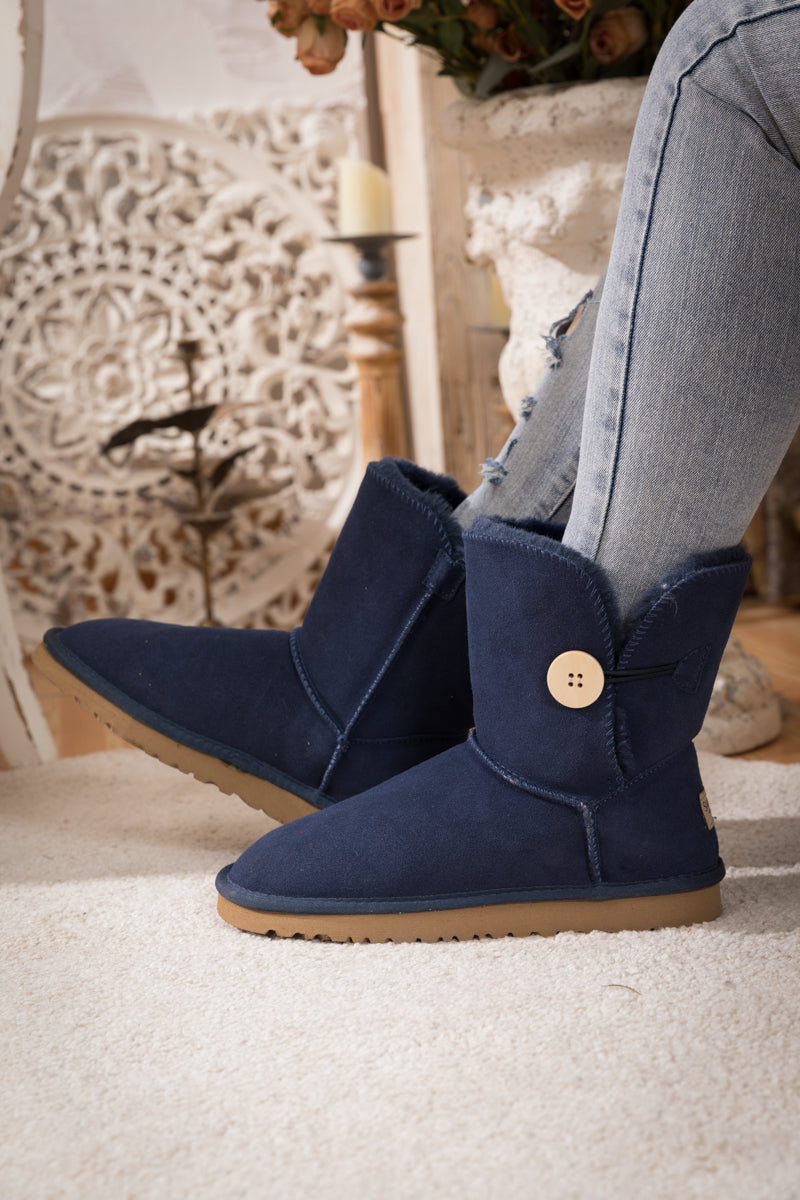 SMAIBULUN Ugg | Faux Fur-Lined Classic Side Button Ugg Boot - Navy