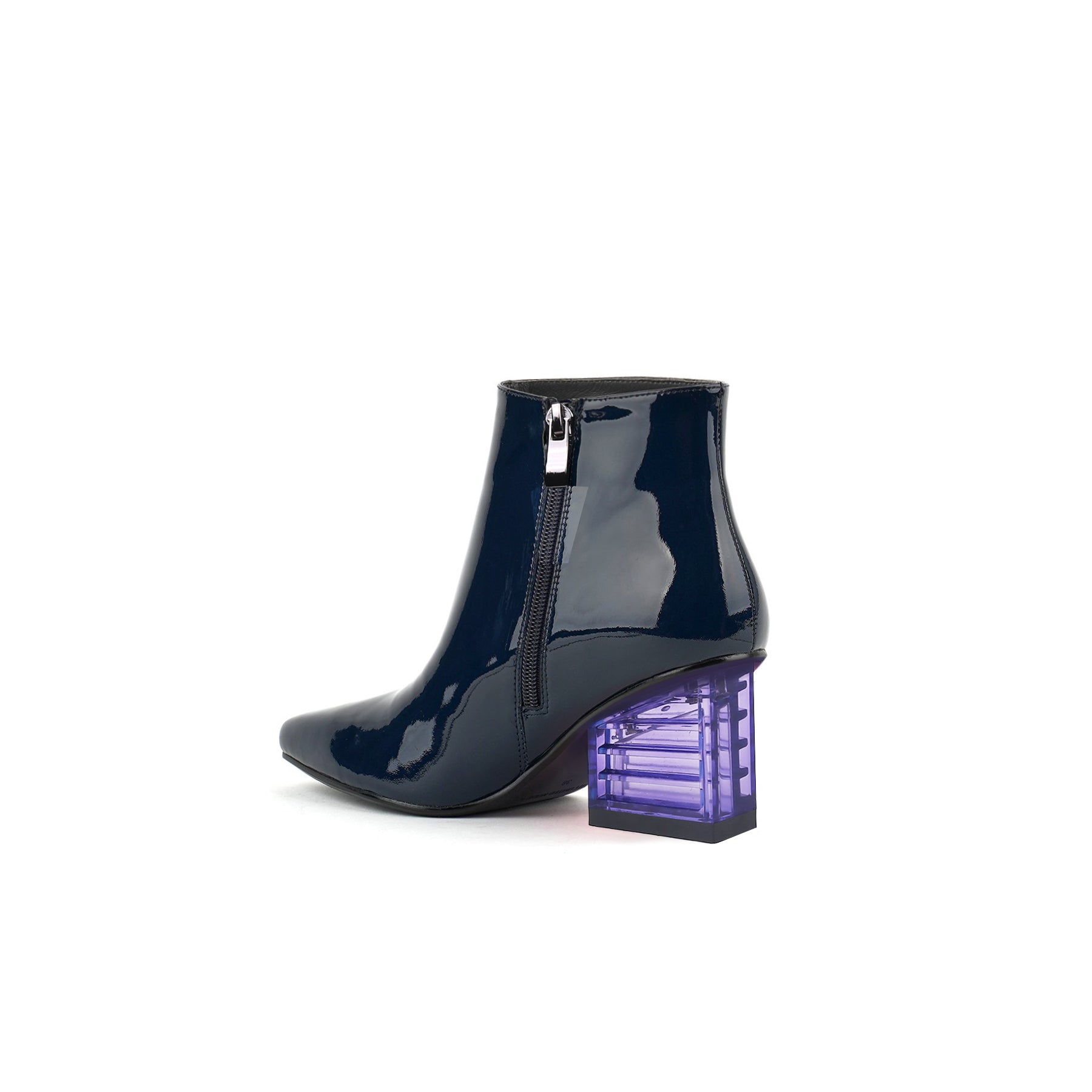 JADY ROSE | BLOCK NEON HEEL LEATHER BOOTIE - NAVY