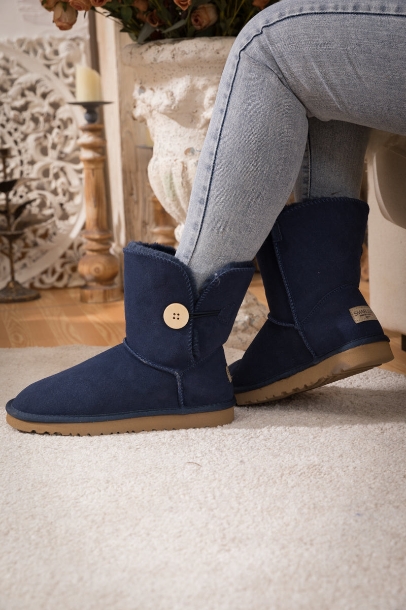 SMAIBULUN Ugg | Faux Fur-Lined Classic Side Button Ugg Boot - Navy