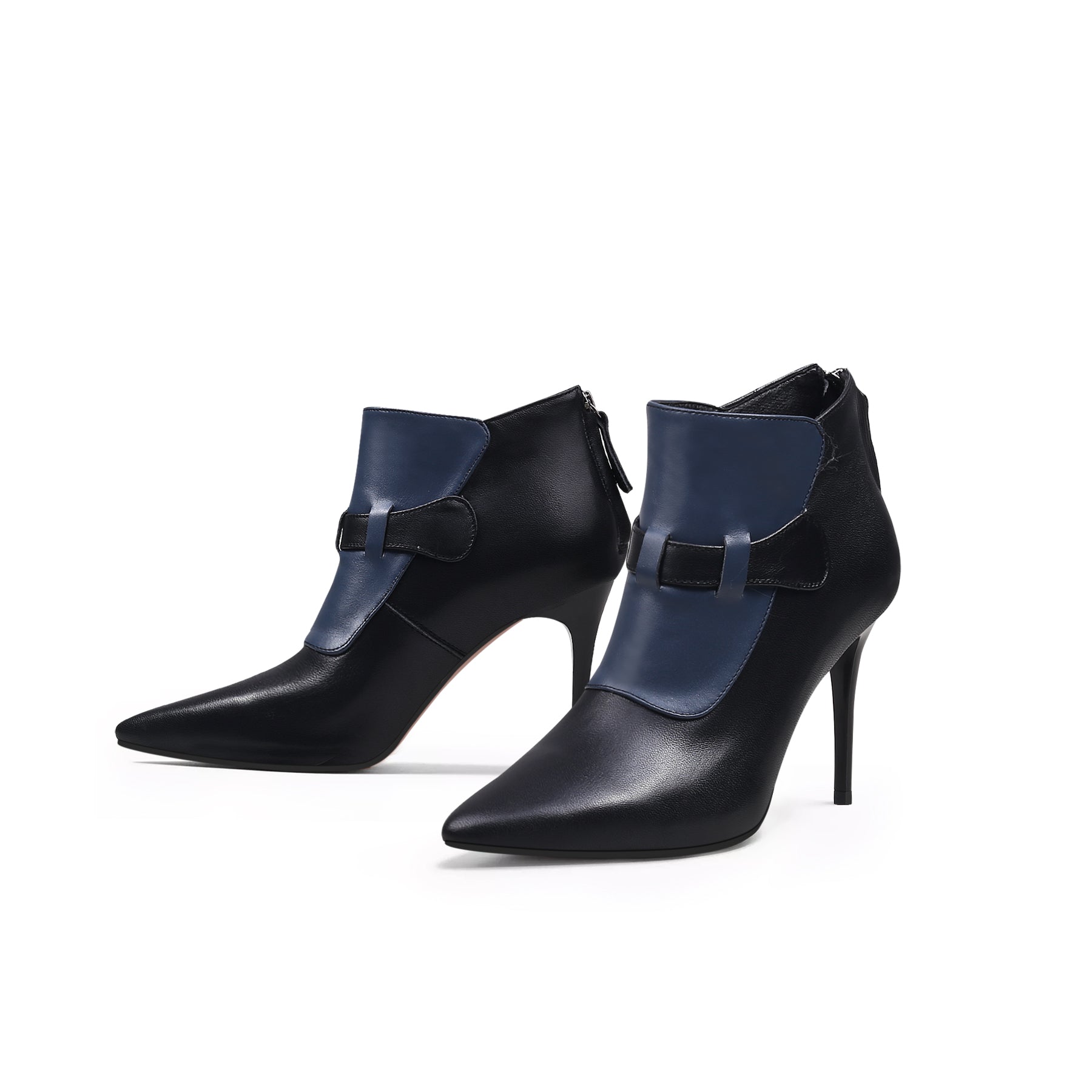 JADY ROSE | NAVY BLACK LEATHER STILETTO BOOTIE - NAVY