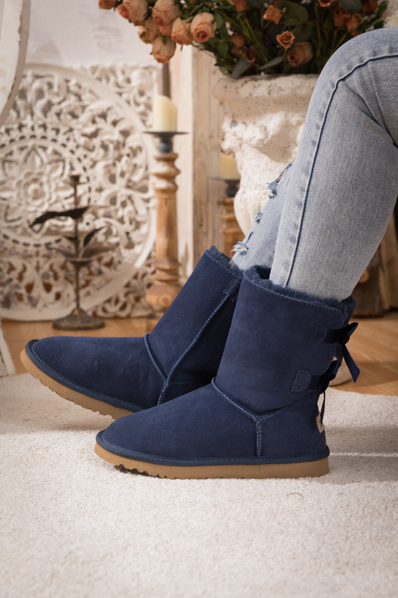 SMAIBULUN Ugg | DOUBLE RIBBON BOW SUEDE BOOT - Navy