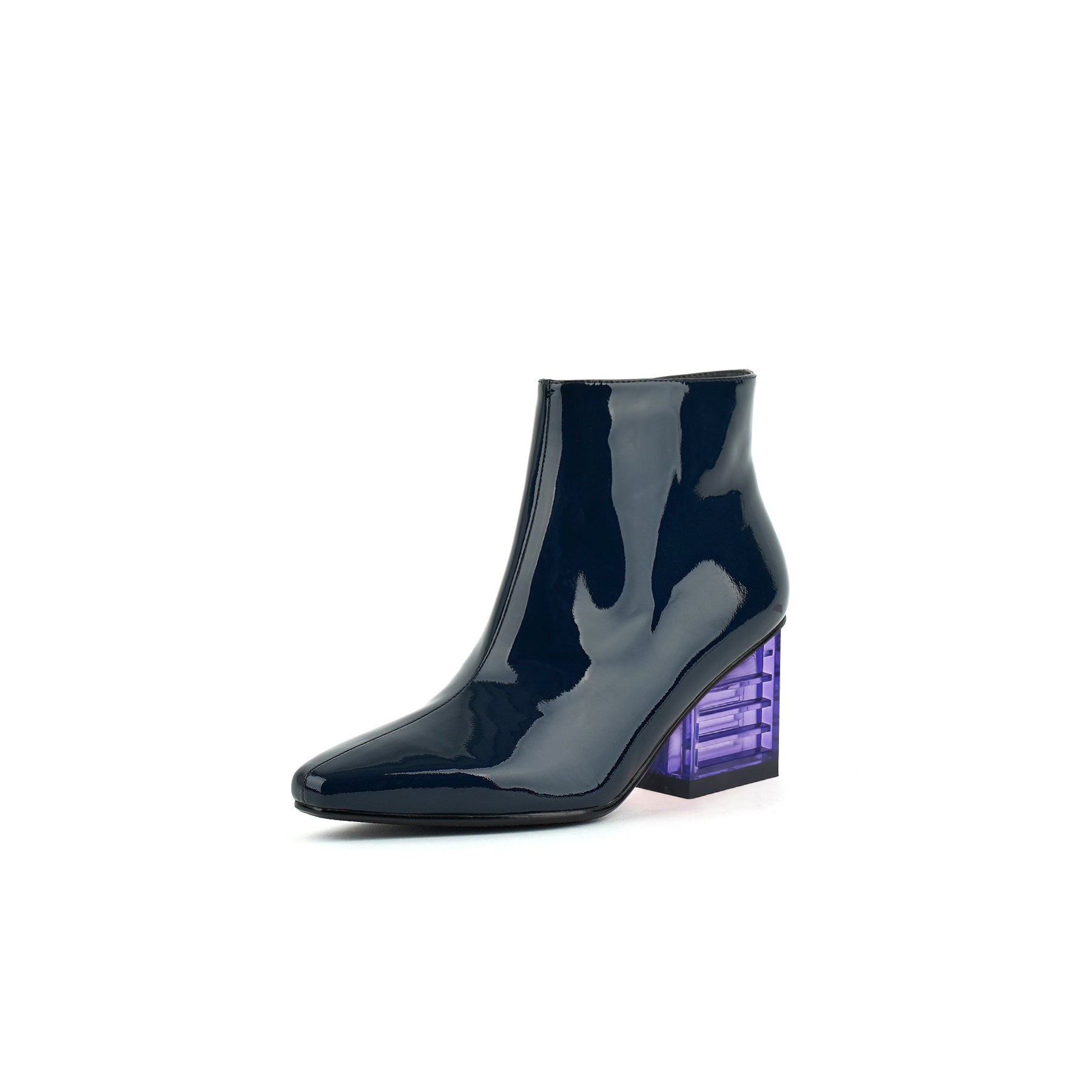 JADY ROSE | BLOCK NEON HEEL LEATHER BOOTIE - NAVY