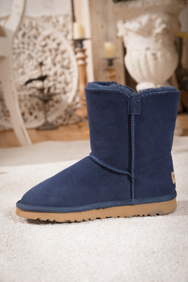 SMAIBULUN Ugg | Faux Fur-Lined Classic Side Button Ugg Boot - Navy