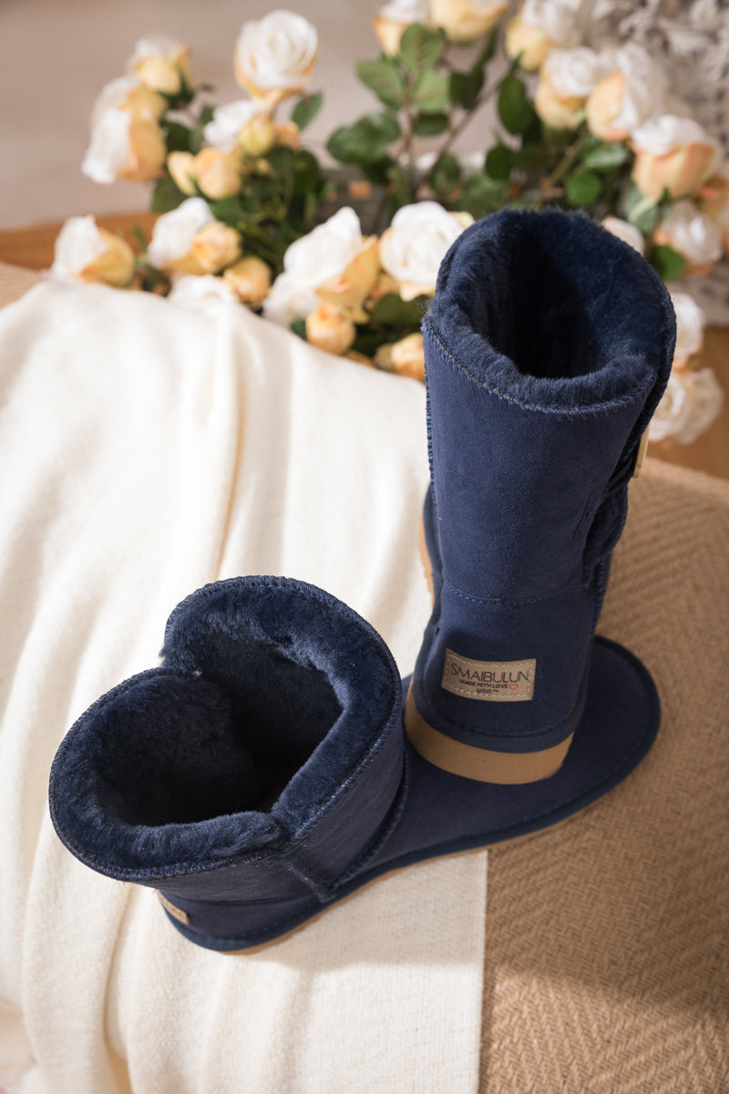 SMAIBULUN Ugg | Faux Fur-Lined Classic Side Button Ugg Boot - Navy