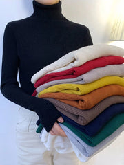 New 2024 Women Pullover Turtleneck Sweater Autumn Long Sleeve Slim Elastic Korean Simple Basic Cheap Jumper Solid Color Top