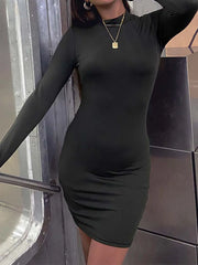 New Arrival Turtleneck Long Sleeve Skinny Mini Dress Sexy Skirt Dresses Women Elegant Chest Slim Pleated Dress