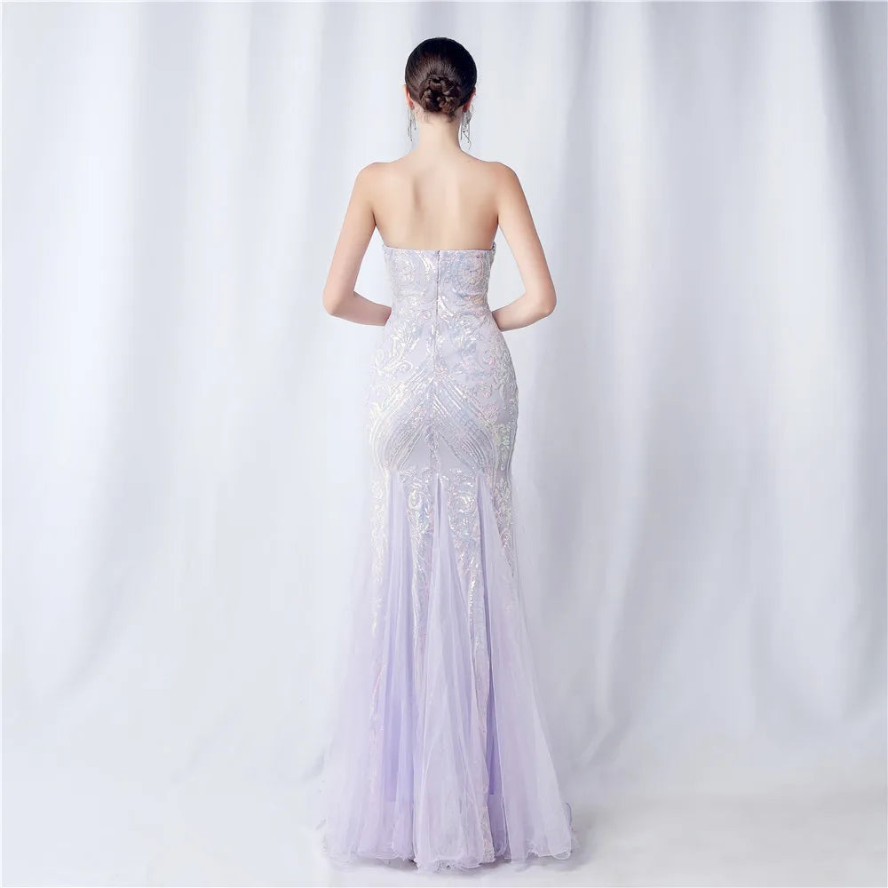 New Fashion High Waist Slim Fishtail Elegant Party Long Dresses Woman Sexy Tube Top Sleeveless Backless Sequined Evening Dress