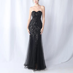 New Fashion High Waist Slim Fishtail Elegant Party Long Dresses Woman Sexy Tube Top Sleeveless Backless Sequined Evening Dress