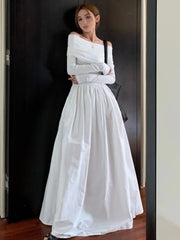 New Korean Fashion Evening Party Long Dresses for Women Off Shoulder Long Sleeve A-line Prom Robe Y2k Streetwear Maxi Vestidos