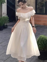 New Summer Off Shoulder Midi Dress Women Elegant Lace Patchwork Ruffles A-line Party Dresses Vintage Prom Robe Casual Vestido