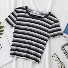 New T Shirt Women Rainbow Striped Tops Slim Fit t shirt Harajuku Tshirt Summer Short Sleeve Korean T-shirt feminina Clothes Tops