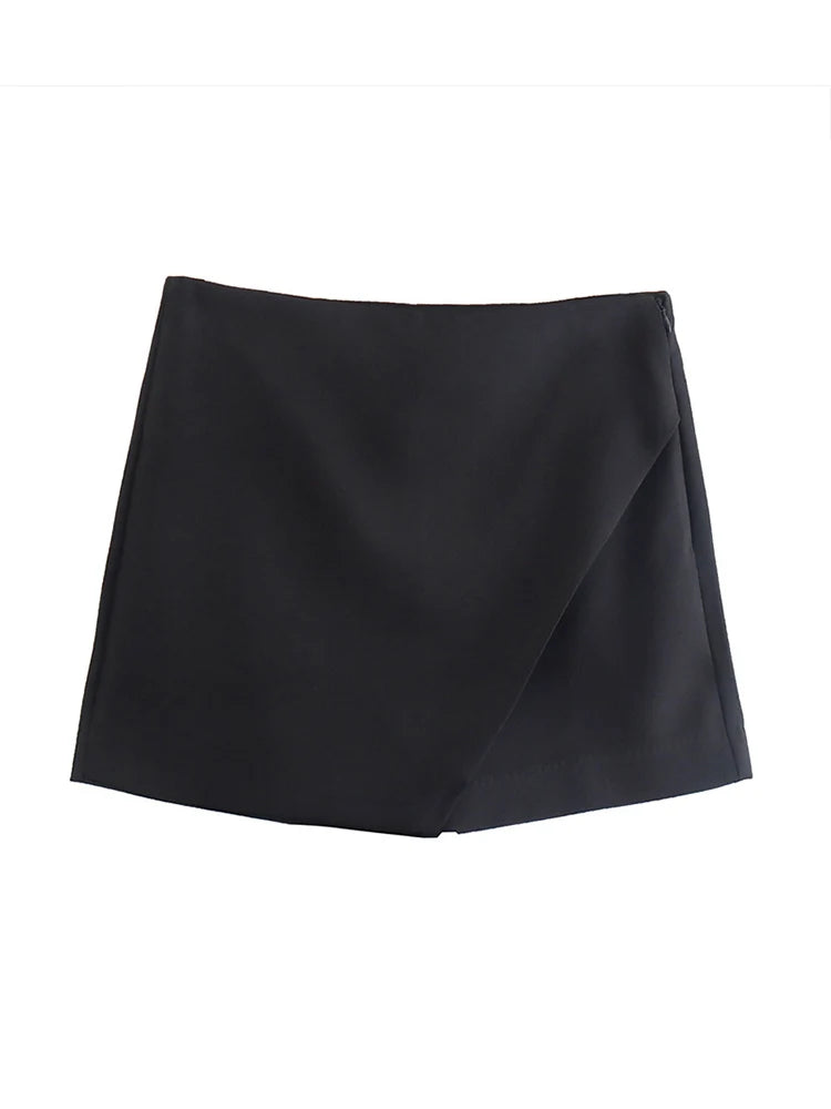 New Women Fashion Candy Color Asymmetrical Shorts Skirts Lady Zipper Fly Pockets Hot Shorts Chic Pantalone