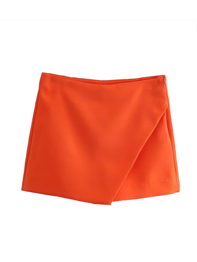 New Women Fashion Candy Color Asymmetrical Shorts Skirts Lady Zipper Fly Pockets Hot Shorts Chic Pantalone