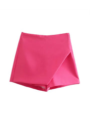 New Women Fashion Candy Color Asymmetrical Shorts Skirts Lady Zipper Fly Pockets Hot Shorts Chic Pantalone