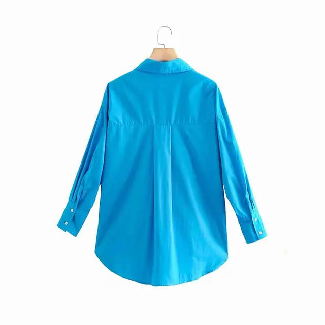 New Women Simply Candy COlor Single Breasted Poplin Shirts Office Lady Long Sleeve Blouse Chic Chemise Tops