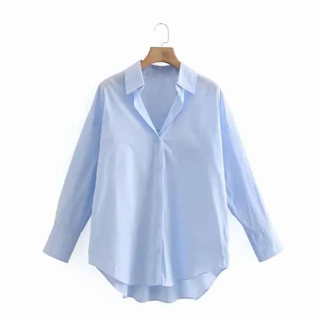 New Women Simply Candy COlor Single Breasted Poplin Shirts Office Lady Long Sleeve Blouse Chic Chemise Tops