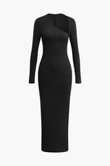 Nico Black Asymmetrical Slit Maxi Bodycon Dress