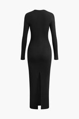 Nico Black Asymmetrical Slit Maxi Bodycon Dress