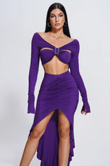 Nina Purple Long Sleeve Top and Purple Silt Skirt Set