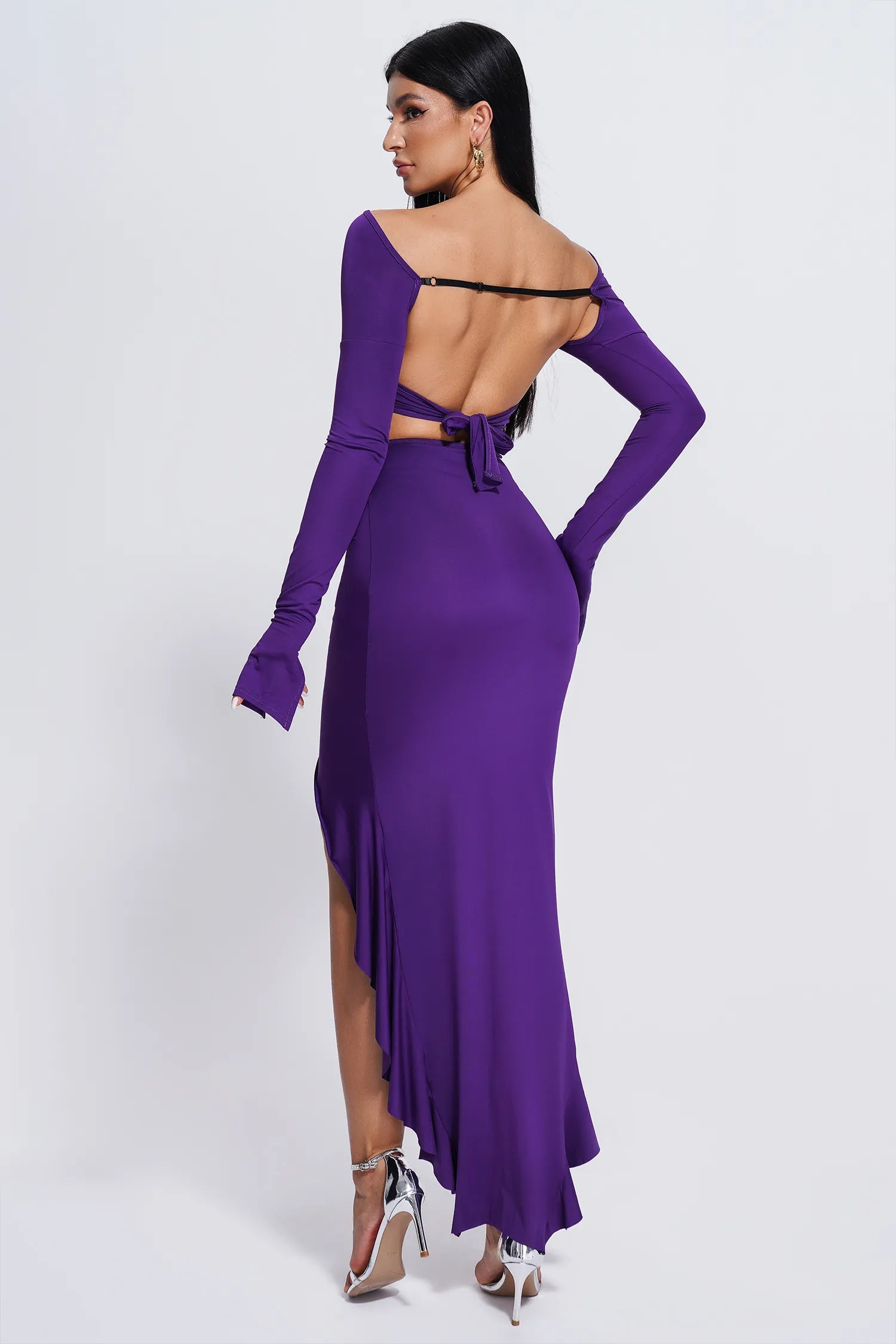 Nina Purple Long Sleeve Top and Purple Silt Skirt Set