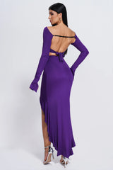 Nina Purple Long Sleeve Top and Purple Silt Skirt Set