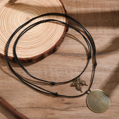 Wooden Disc Beaded Long Necklace