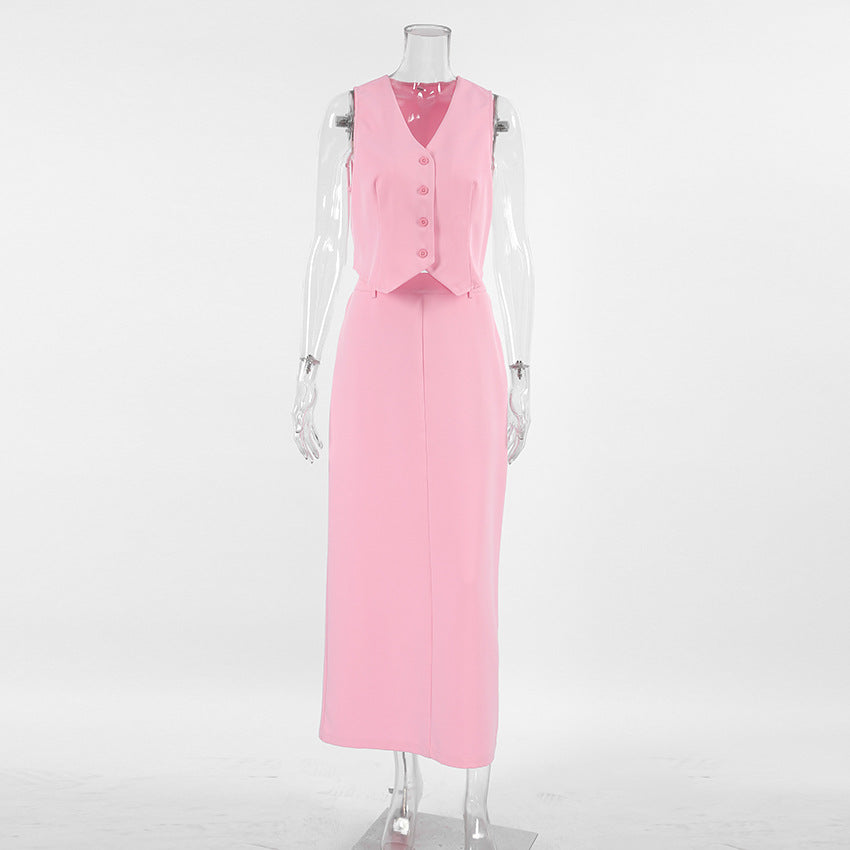 Pink Suit Waistcoat And Skirt Set