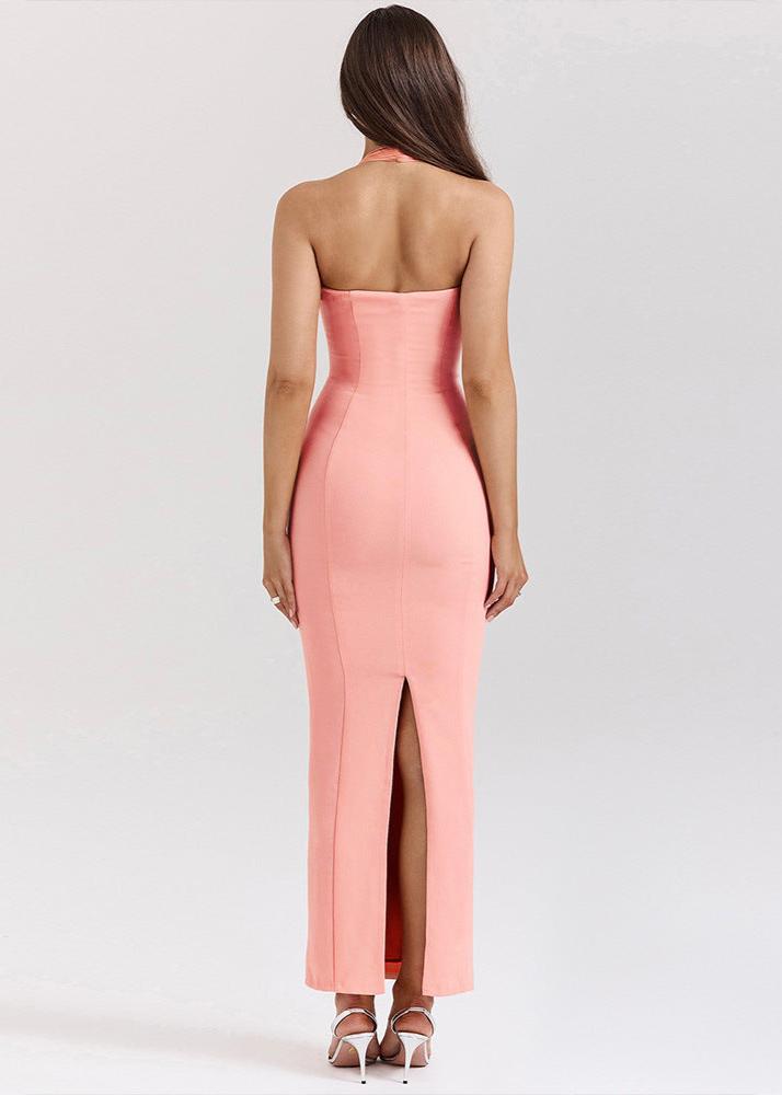 Coral Elegance Halter Maxi Dress