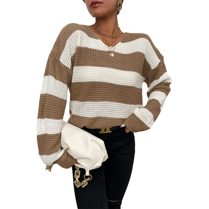 Autumn Winter Striped Sweater: Thin Long Sleeve Casual Top for Women