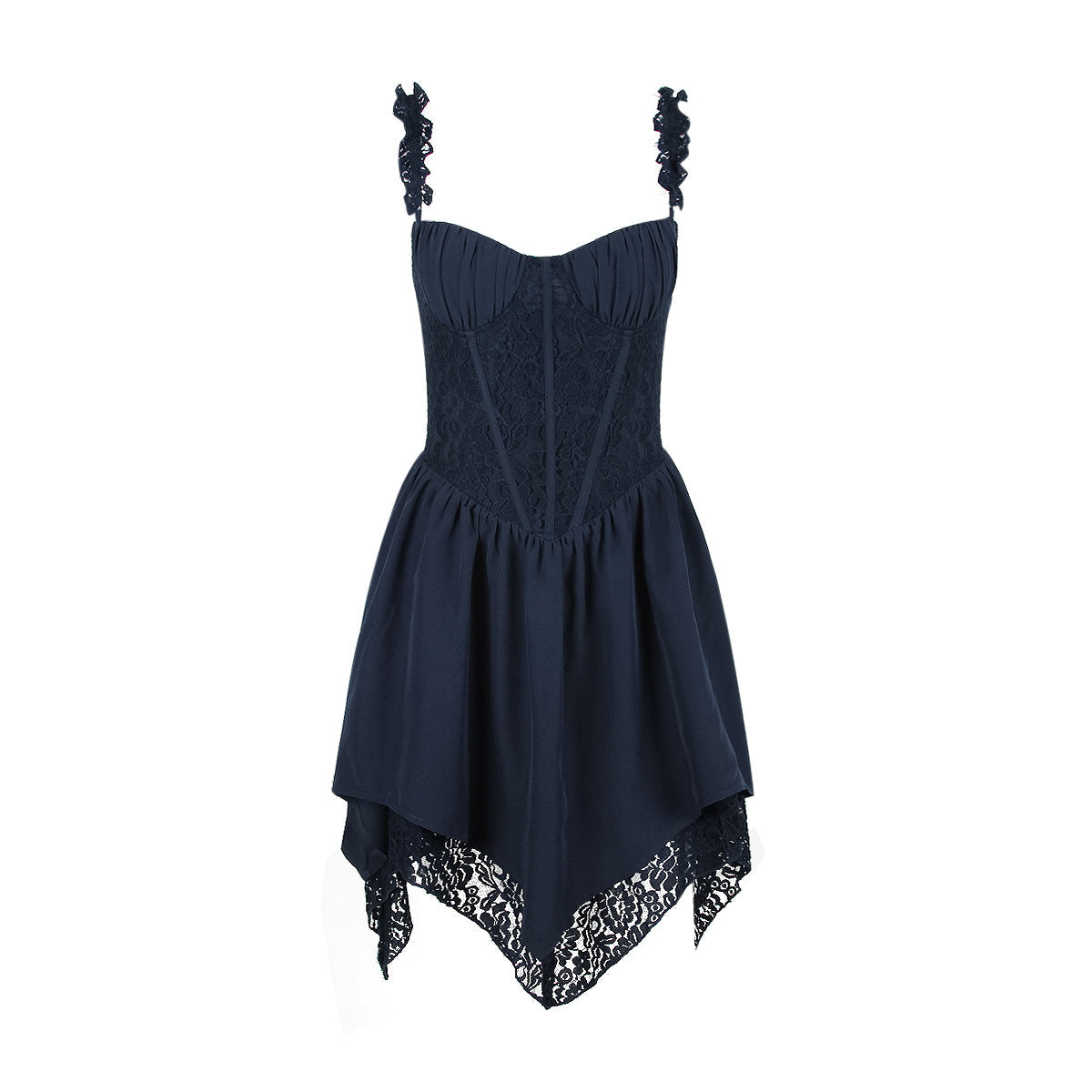 Women’s Lace Stitching Irregular Asymmetric Suspender Dress