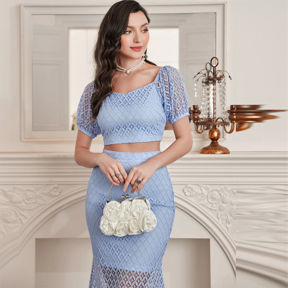 Women Clothing Elegant Lace Skirt Set