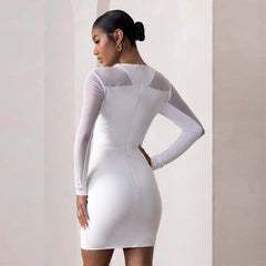 Women Clothing Sexy Mesh Stitching Long Sleeve Tight Technology Era Sense Sheath Dress