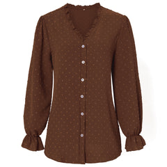 Top Early Autumn V-neck Shirt Women Casual All-Matching Polka Dot Shirt