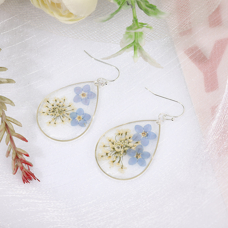 Geometric Drop Glue Dried Flower Eternal Flower Earrings