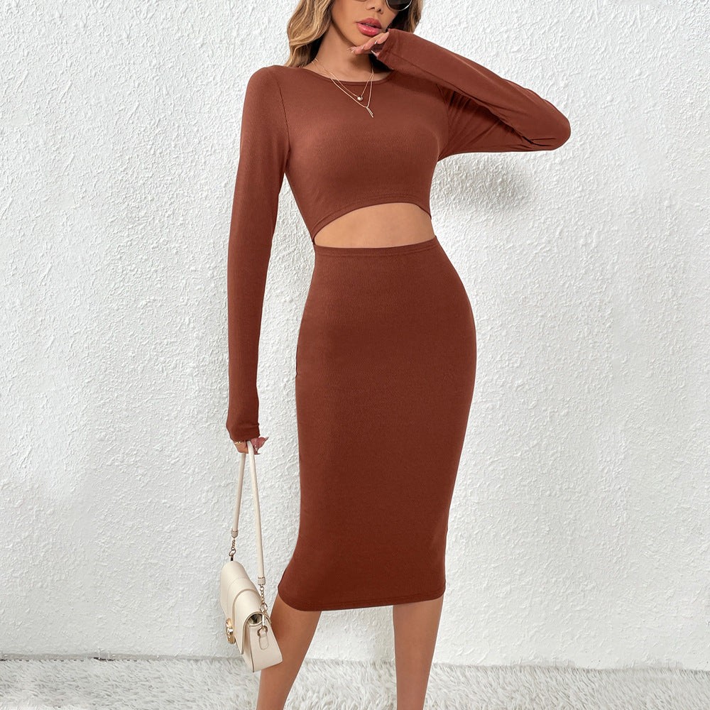 Knitted Sexy Waist Hollow Out Cutout Sheath Dress – Thin Design