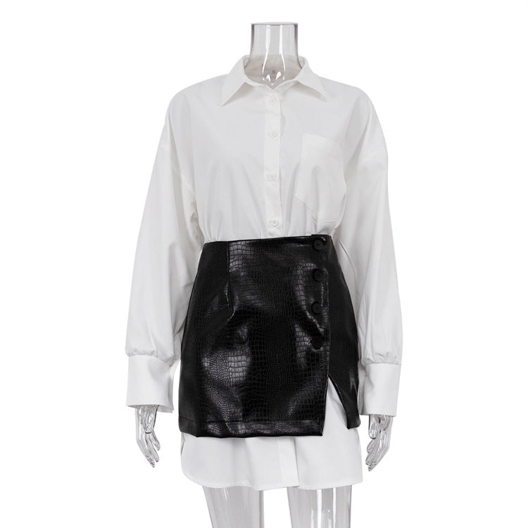 Spring Women’s White Shirt and Waist Seal Skirt Set