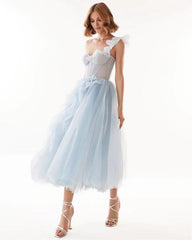 Women Slim Mesh Dress Cocktail Princess Dress 3D Decoration