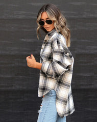 Autumn Winter Women’s Loose Plaid Shirt Woolen Coat – Stylish & Cozy