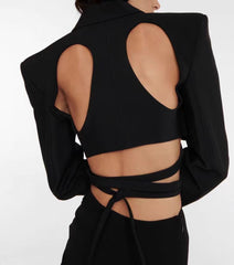 Sexy Hollow Out Cutout Backless Waist Blazer Women Spring Autumn High Grade Modern Premium Black Top