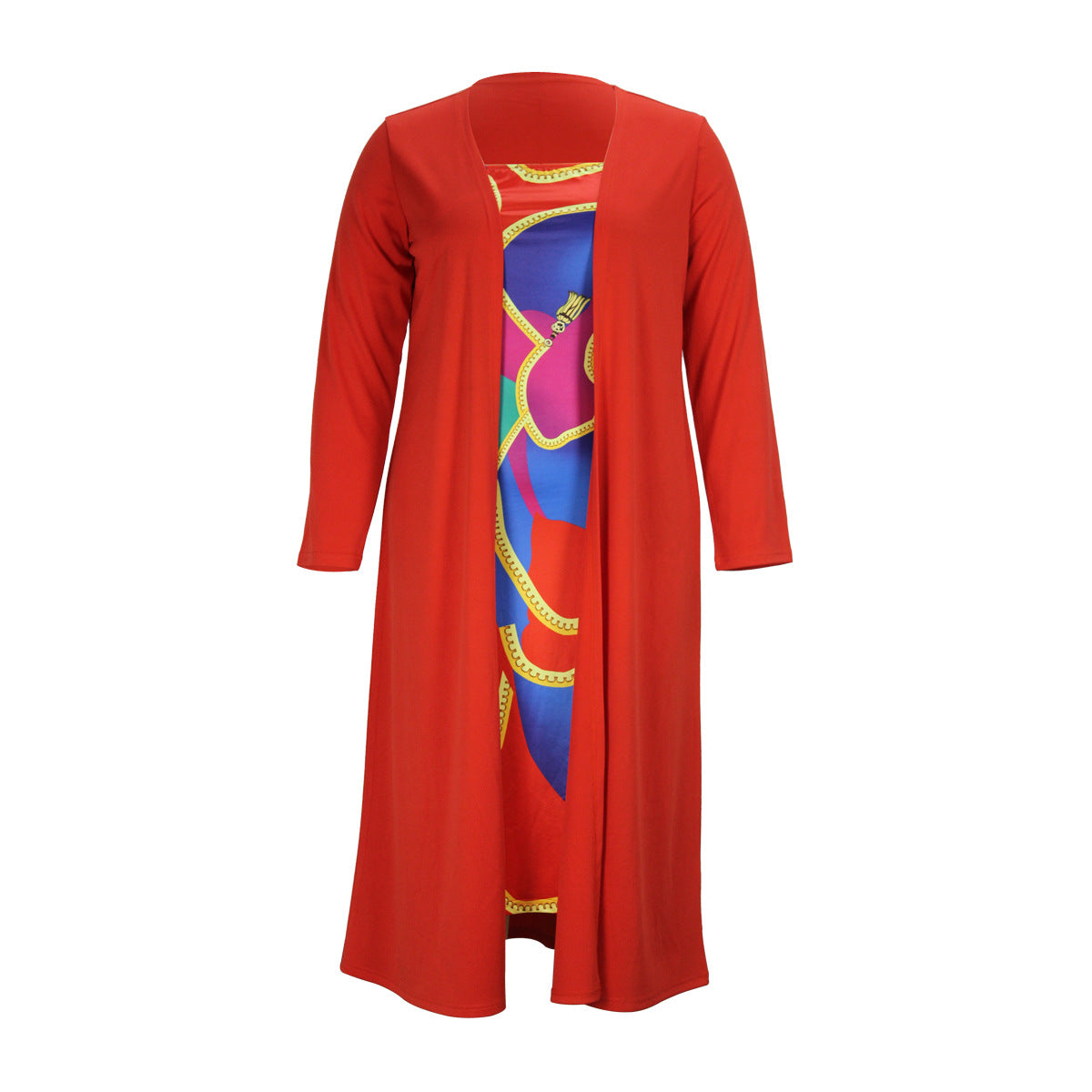 Plus Size Women’s Spring Autumn Tube Top Dress Long Coat Two Piece Set