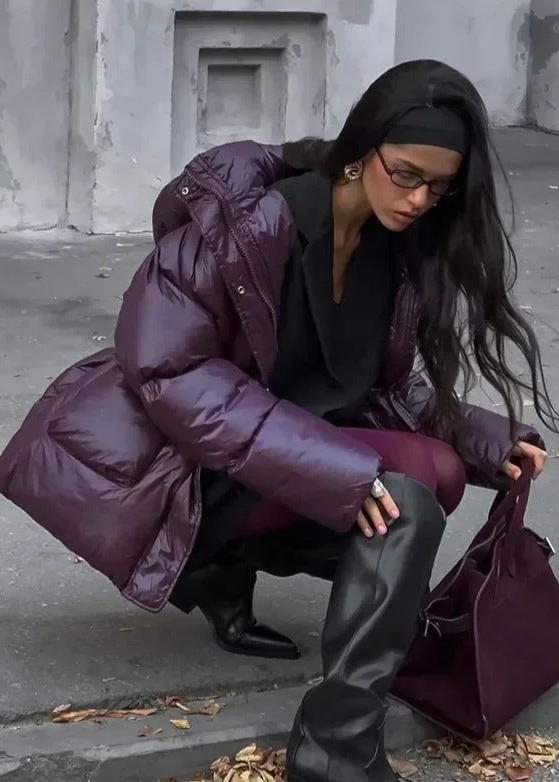 Plum Gloss Oversized Puffer Jacket