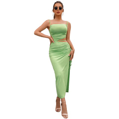 Women’s Summer Sleeveless Split Midi Dress – Milk Silk Maxi Dress