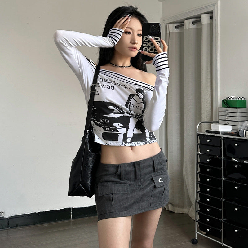 Retro Sexy Top Women Collection for Autumn Slim Fit Slimming Punk Hipster T shirt for Women