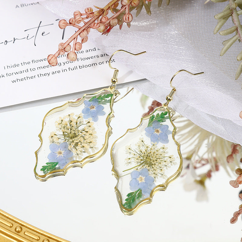 Geometric Drop Glue Dried Flower Eternal Flower Earrings